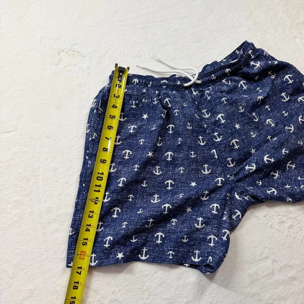 Trunks Surf & Swim Co Anchor Swim Trunks Men Large Blue Good Nautical Drawstring